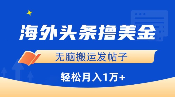 海外头条撸美金，无脑搬运发帖子，月入1万+，小白轻松掌握-民珍网创
