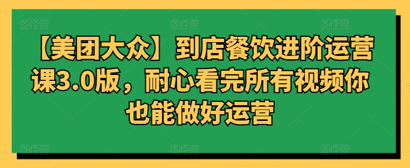 【美团大众】到店餐饮进阶运营课3.0版，耐心看完所有视频你也能做好运营-民珍网创
