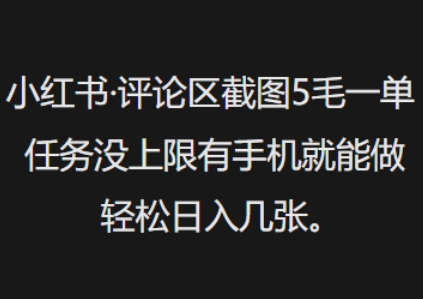 小红书评论区截图5毛一单，任务没上限有手机就能做，轻松日入几张-民珍网创