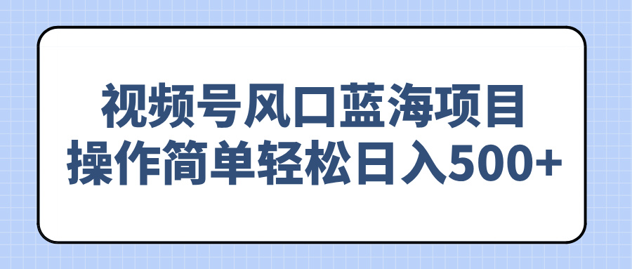 （14276期）视频号风口蓝海项目，操作简单轻松日入500+-民珍网创