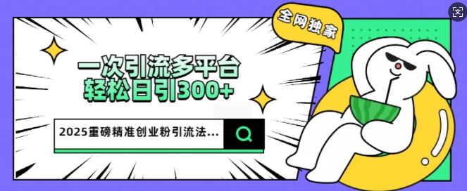 2025重磅全网独家引流法，一次多平台，轻松日引300+精准创业粉-民珍网创