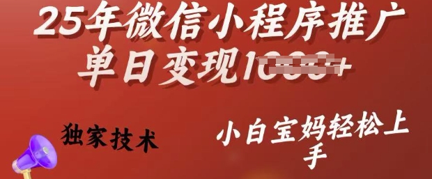 25年微信小程序推广单日变现多张，独家技术，小白宝妈轻松上手【揭秘】-民珍网创