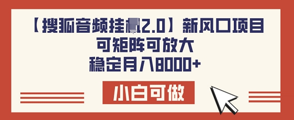 【搜狐音频挂JI2.0】新风口项目，可矩阵可放大，稳定月入8k-民珍网创