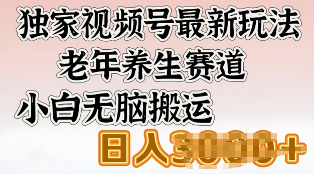 独家视频号最新玩法，老年养生赛道，小白无脑搬运，日入多张-民珍网创