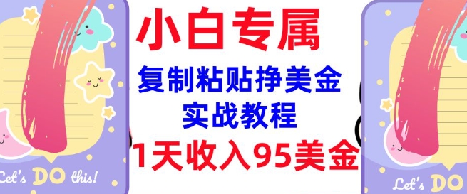 复制粘贴挣美金，0门槛，1天收入95美刀，3分钟学会，内部教程(首次公开)-民珍网创