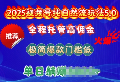 2025视频号纯自然流玩法5.0，全程托管高佣金，极简爆款门槛低，单日收益多张【揭秘】-民珍网创