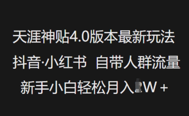 天涯神贴4.0版本最新玩法，抖音·小红书自带人群流量，新手小白轻松月入过W-民珍网创