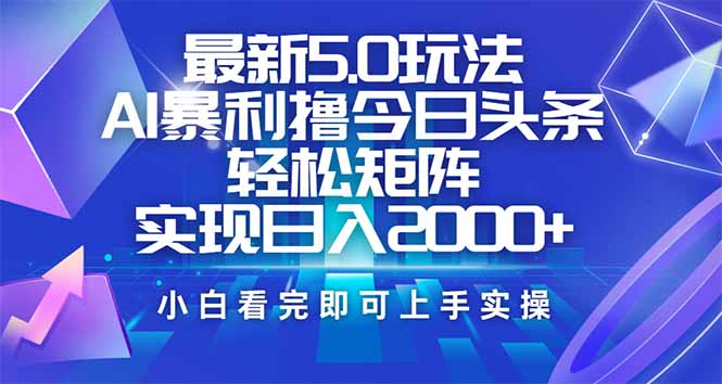 （14336期）今日头条最新5.0玩法，思路简单，复制粘贴，轻松实现矩阵日入2000+-民珍网创